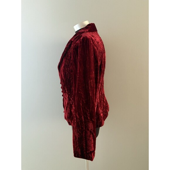 Vintage Sandra Darren Jacket 12 Red Crushed Velvet Castlecore Vamp Holiday - Picture 2 of 16